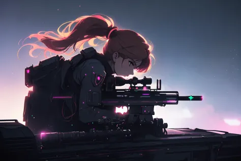 anime girl with a gun on a tank