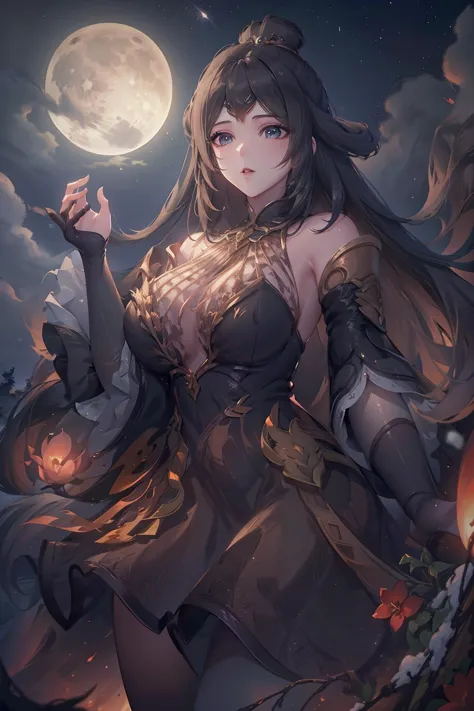 a woman in a dress holding a wand and a pumpkin