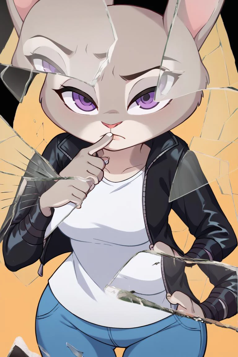 Anime cat with purple eyes and a black jacket on - SeaArt AI