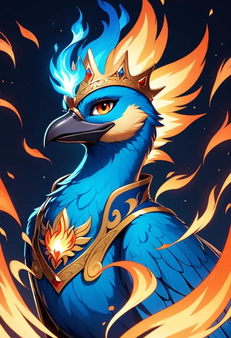 score_9, score_8_up, score_7_up, score_6_up, score_5_up, score_4_up, blue colored phoenix, blue colored flames, crown of flames,...