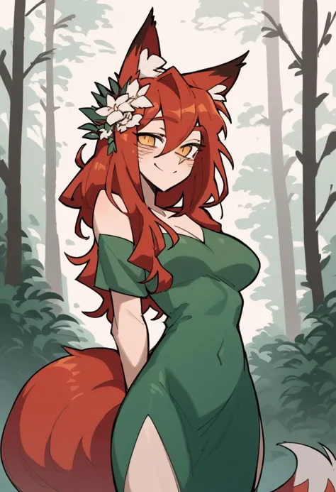 a cartoon fox with a flower in her hair