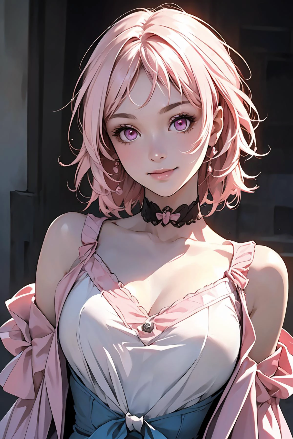 8k high quality detailed,highres,anime,comic,detailed image,
(an illustration of a teenage girl posing,(an illustration of girl,teenage girl)),(magazine_illustration),
(,march7th,1girl,pink eyes,pink hair,medium_hair,medium_breasts),(Dazzling Smile),detailed_face,
((double v):0.8),
((, MIS,frilled dress):0.85),(,realistic clothing texture,realistic_skin_texture),
