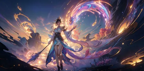 ultra detailed illustration of a anime girl covered in liquid chrome,lost in a dreamy fairy multiverse by ross tran,Andrew Thoma...