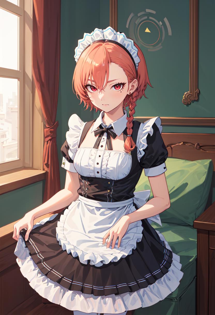 Anime girl in maid outfit standing in front of a window - SeaArt AI