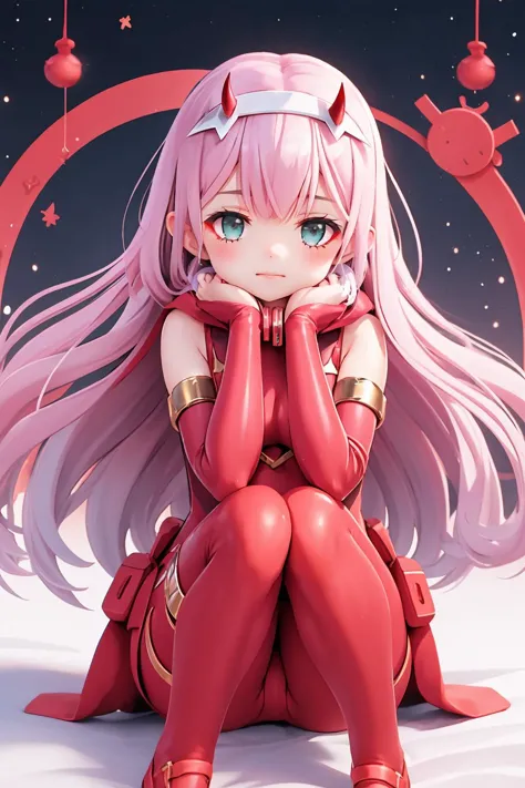 zerotwo,little red horns,hairband,red bodysuit,armlet,<lora:zerotwo-nvwls-v1:0.9>,(masterpiece, best quality:1.2)