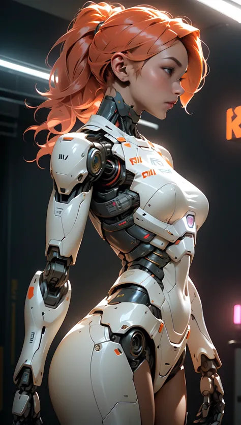 female,robot ,female,robot cyborg mech, peach hair, cyberpunk:0.35, <lora:nijiarmor_v2:1.0> <lora:EnvyBeautyMix09:1>, perfect li...