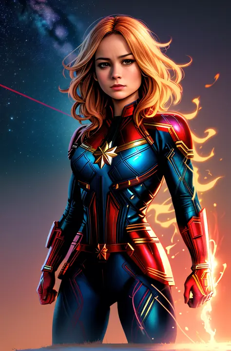 comic style, (colored line art:1.6), masterpiece, best quality, high quality, extremely detailed cg unity 8k wallpaper, an extremely colorful and purely fantasy environment:0.45, good proportions, good anatomy, perfect body, good lighting, (Brie Larson as ...