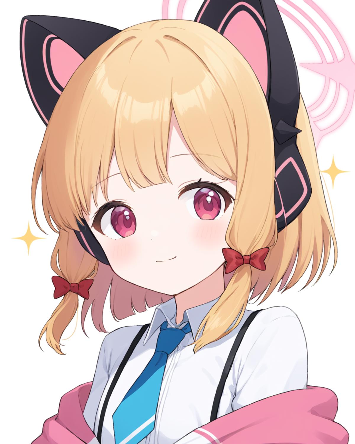 Anime girl with a cat ear and a blue tie - SeaArt AI