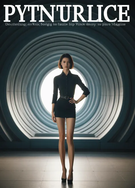 a woman in a short dress standing in a tunnel