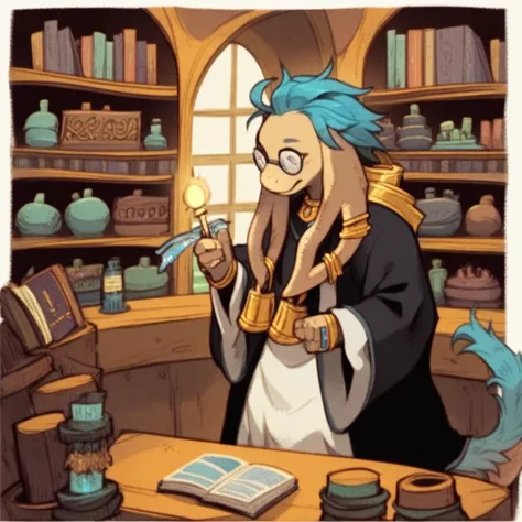 a cartoon of a man in a library holding a lit candle