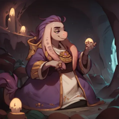 a cartoon picture of a woman in a purple dress holding a candle