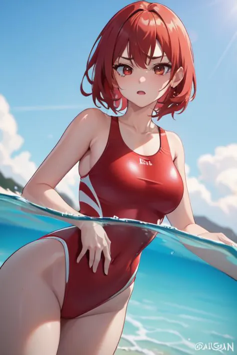 Red One-piece Lifeguard Swimsuit Outfit LoRA