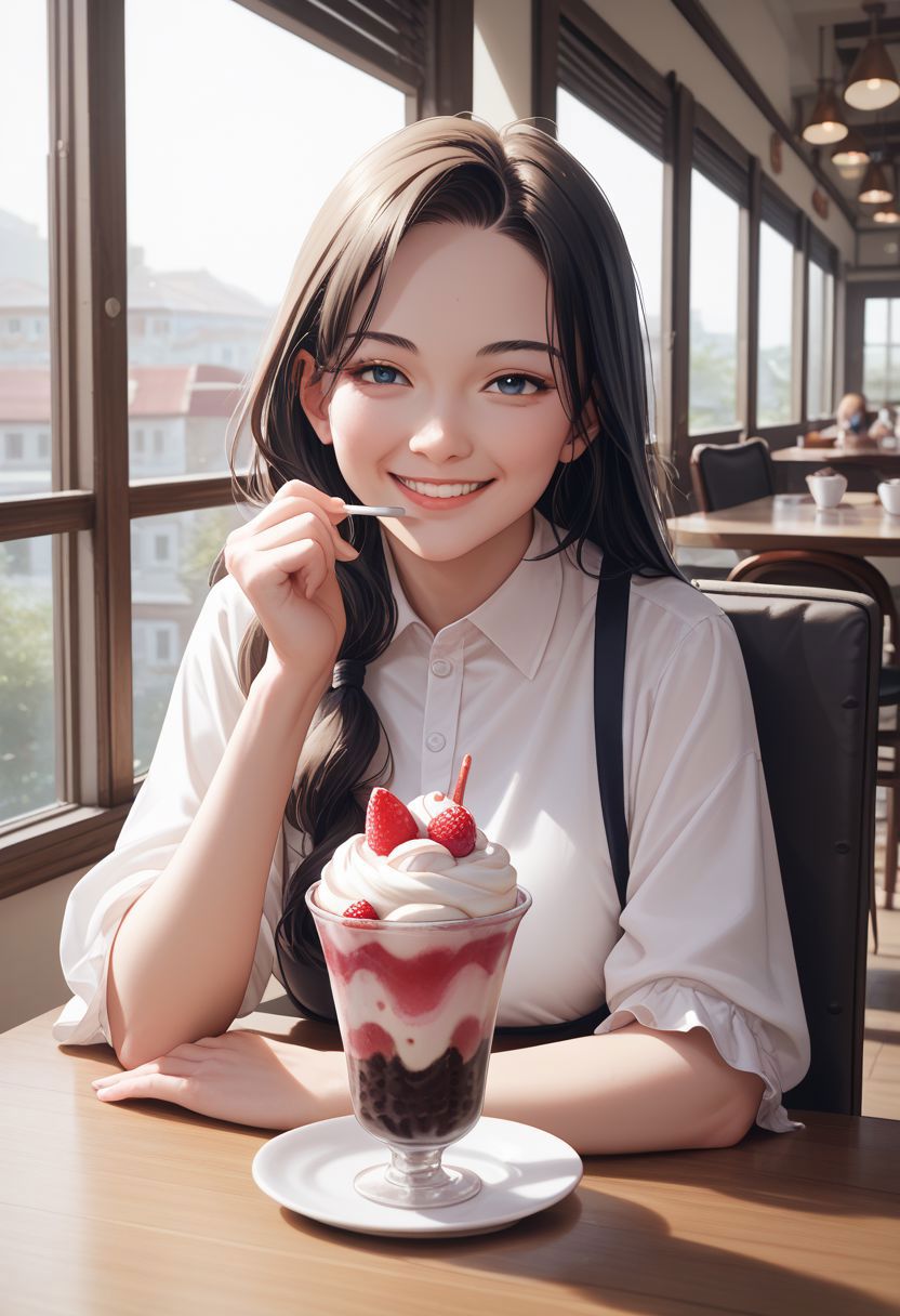 Anime girl holding a cup of coffee and a straw in her hand, Realistic anime  3 D - SeaArt AI