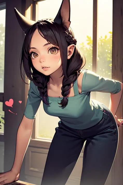 anime girl with cat ears and a blue shirt