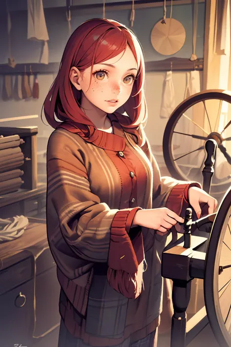 anime girl spinning a spinning wheel in a kitchen