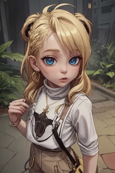 (AS-Younger:1), (detailed eyes:1.3), Beautiful Lighting, blonde hair, absurdly long hair, blue  eyes, (real skin), <lora:l - L| :1>
outdoors, street,
 <lora:Concept--t1, t:1>, (sidebags hairstyle with earring:1.2),
portrait,