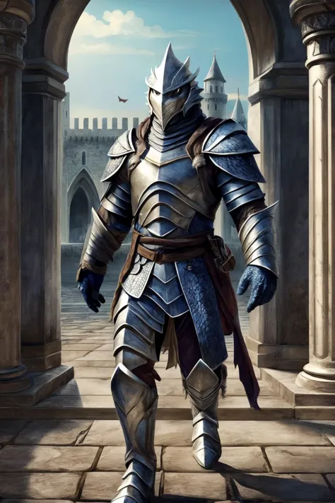 a close up of a person in armor standing in a building