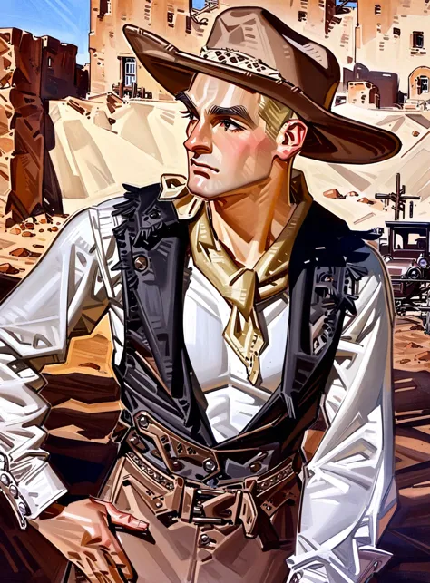 painting of a man in a western outfit with a gun