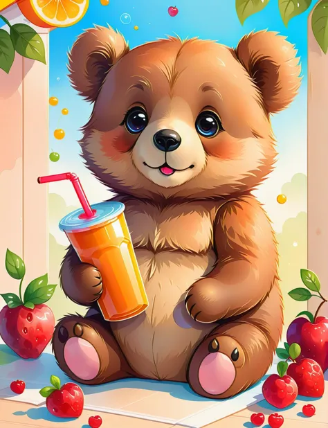 <lora:SDXLCutePets:1> cutepets, an adorable teddybear holding a juice box, high quality, digital art illustration