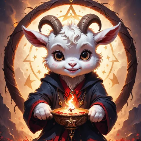 RAW photo of an CutePets anthro goat child summoning a demon, pentagram, innocent,  super detail, ultra-realism, <lora:xl_more_a...