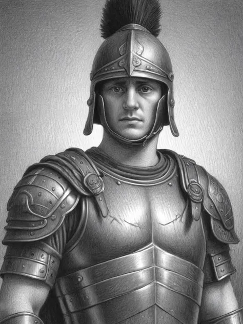 a drawing of a man in armor with a mohawk on his head