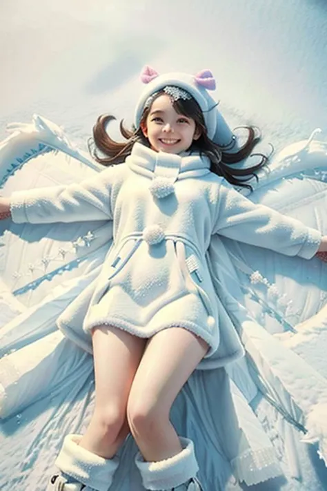 1girl making snow angels from above frostedstyle
