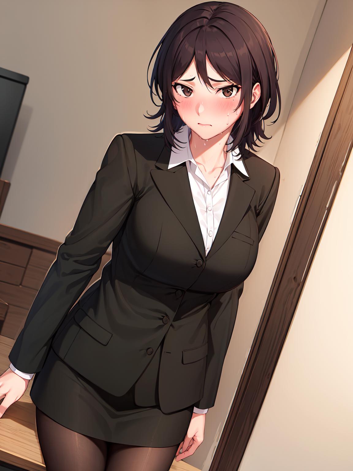 Anime girl in a suit and tights standing in a room - SeaArt AI