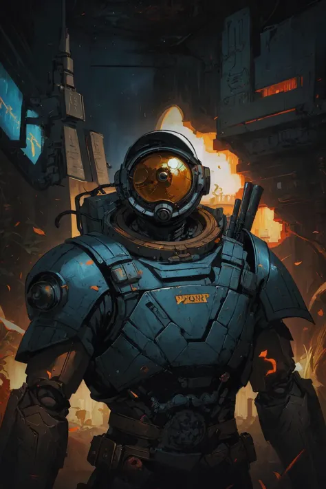 a man in a space suit standing in front of a fire