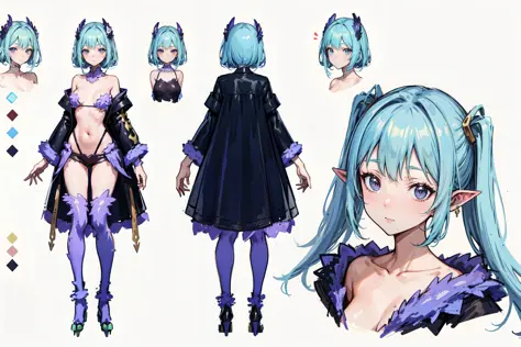 beautiful, masterpiece, best quality, perfect lighting,  <lora:reference sheet-model sheet:1>, reference sheet, model sheet,     (multiple views, [from behind|from side|from front|close-up|upper body|portrait]:1.2),            (monster girl:1.2), detailed ...