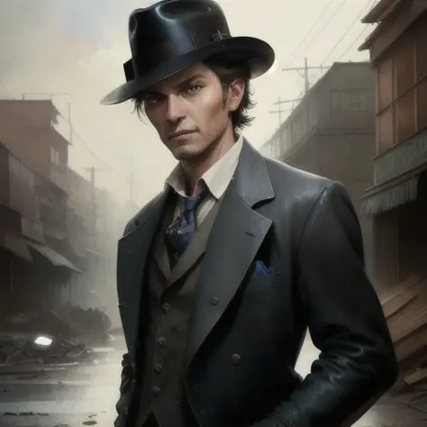 markopetkovic, rfktrsnosferativ10_v10 (noir detective:1.2), tan skin, (fancy suit:1.1), fedora, smirk, (ultra detailed face and ...