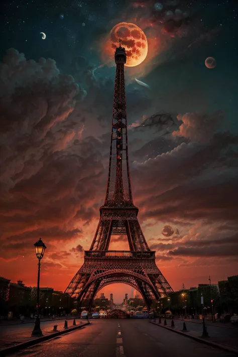 ((masterpiece,best quality)),  <lora:Eiffel_Tower:0.8>, Eiffel_Tower, outdoors, sky, sky, traditional media, cloud, tree, no hum...