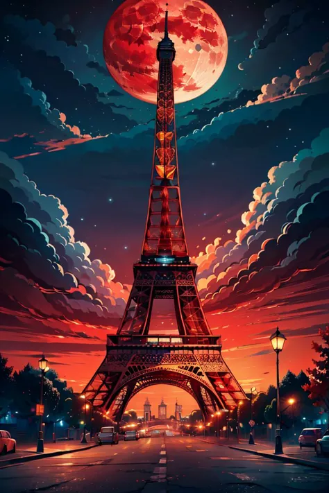 ((masterpiece,best quality)), absurdres <lora:Eiffel_Tower:0.8>, Eiffel_Tower, 
outdoors, sky, sky, cloud, tree, no humans, nigh...