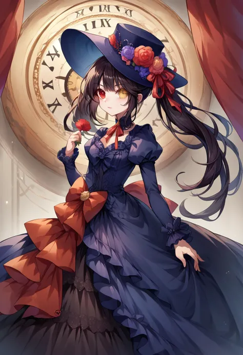 score_9, score_8_up, source_anime, <lora:wrenchrococodomepdxl-000007:1>,wrenchrococodome, gown, hat, hat ribbon, hat flower, lay...