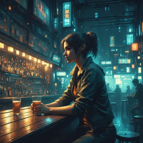 sitting at a bar drinking, woman,  dark, night time, anime style, drawing,
<lora:Neon_Cyberpunk_Impressionism_SDXL:0.8> mad-cybr...