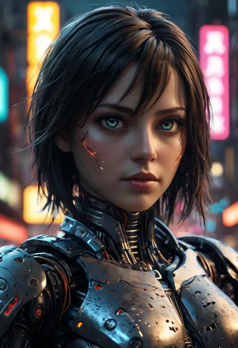 HDR photo of cybernetic robot breathtaking In this breathtaking world of Battle Angle at night, ral-ledlights Alita comes to lif...