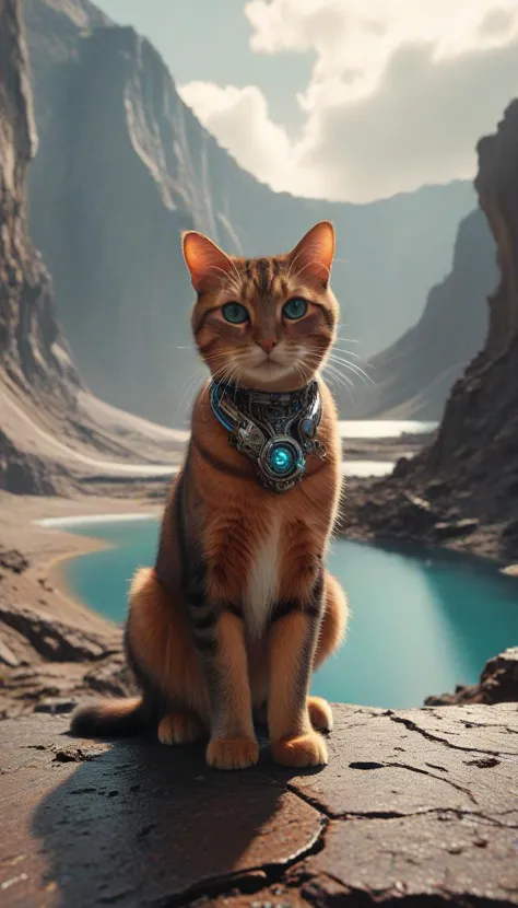 biomechanical style biomechanical cat on an alien world, overlooking an alien crater lake, <lora:zavy-lghttrl-sdxl:0.8> zavy-lgh...