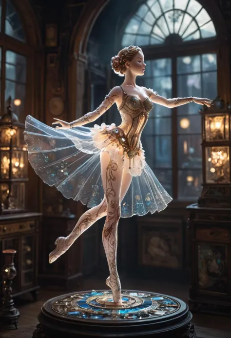 dreamscape A exquisite and breathtaking painting captures a delicate figurine, a porcelain ballerina, beautiful woman. The full-...