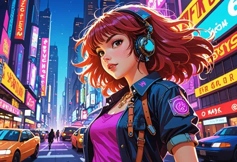  anime artwork A futuristic pixar style metropolis, propelled by the rebellious spirit of a 23-year-old Riot Grrrl, wearing stea...