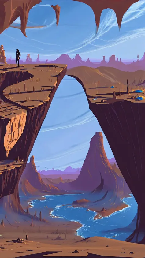 two worlds, sunny desert and blue caves, background from p1xanotherworld