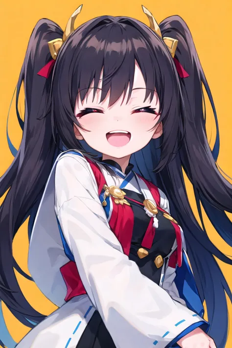 anime girl with long black hair and a red and white dress