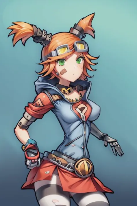 masterpiece, best quality, 1girl, solo, looking at viewer, medium breasts, <lora:gaigebl2-guy-v2:.9>, gaigebl2, goggles on head, twintails, freckles, rompt
CIVITAI GENERATOR
TXT2IMG
masterpiece, best quality, 1girl, solo, looking at viewer, <lora:gaigebl2-guy-v2:.95>, gaigebl2, goggles on head, twintails, freckles, bandaid on face, single mechanical arm, choker, gloves, belt, skirt, striped pantyhose, hood, necklace, torn clothes <lora:_beautiful_detailed_eyes:0.3>