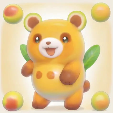 there is a yellow bear with a leaf on its back