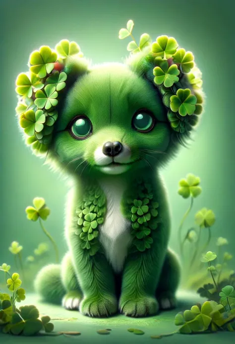 cute fictional animal four leaf clover,, (art: 1.3 ), digital art, intricate details, high quality, masterpiece, 4k, ,art, high ...