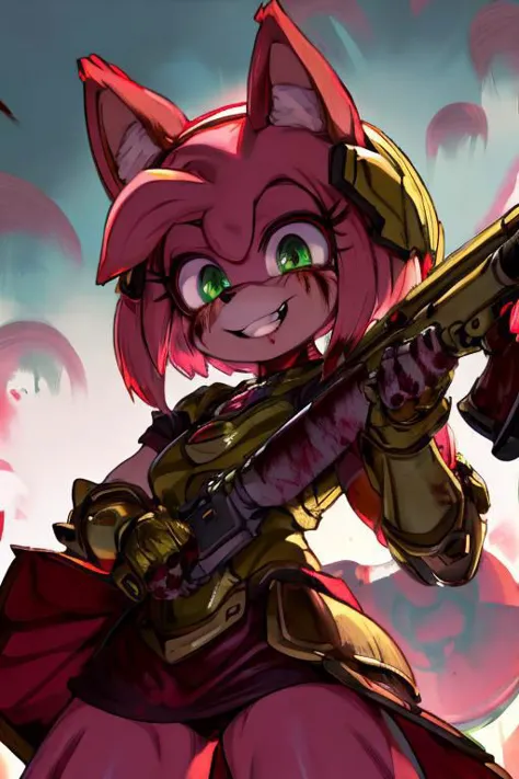 a cartoon picture of a girl with a gun and a cat