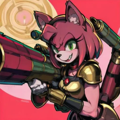 sonic the hedger with a gun and a pink background