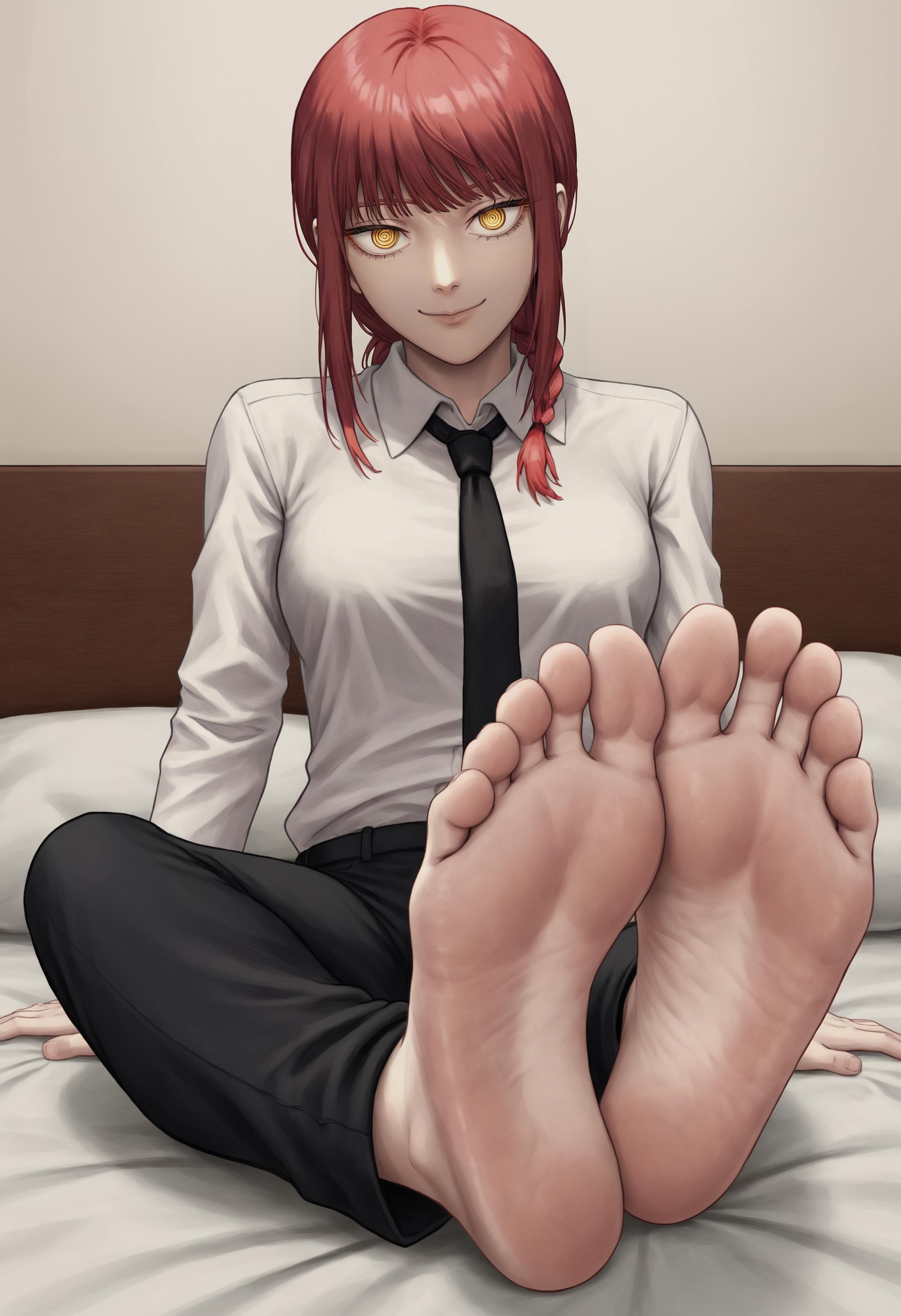 Makima from Chainsawman, detailed feet, foot fetish, soles, toes - SeaArt AI