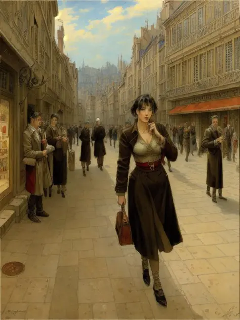 <lora:gibrat:1> city street, by jean-pierre gibrat