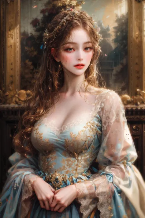 (absurdres, highres, ultra detailed), 1girl, solo, mature, Baroque, long dress, long sleeve, elegant, colorful, highest detailed...