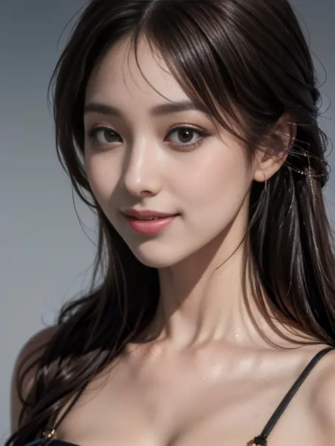 pretty asian girl, waist up, smile, beautiful lighting, deep shadow, best quality, masterpiece, 8k ,  ultra highres, photorealistic, ((close up:1.2))