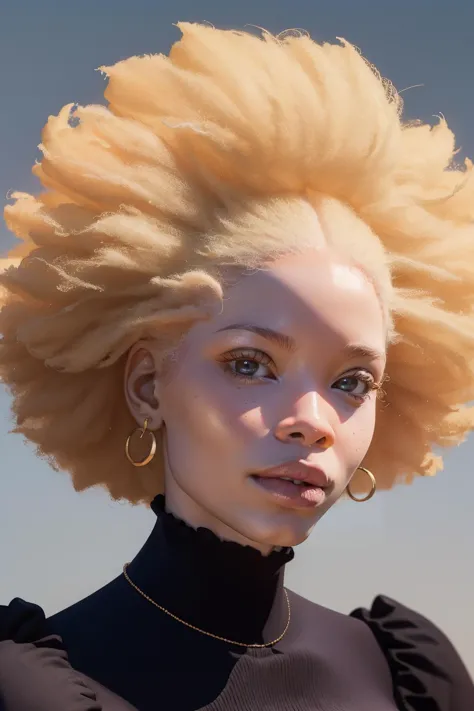 a close up of a woman with a very large afro